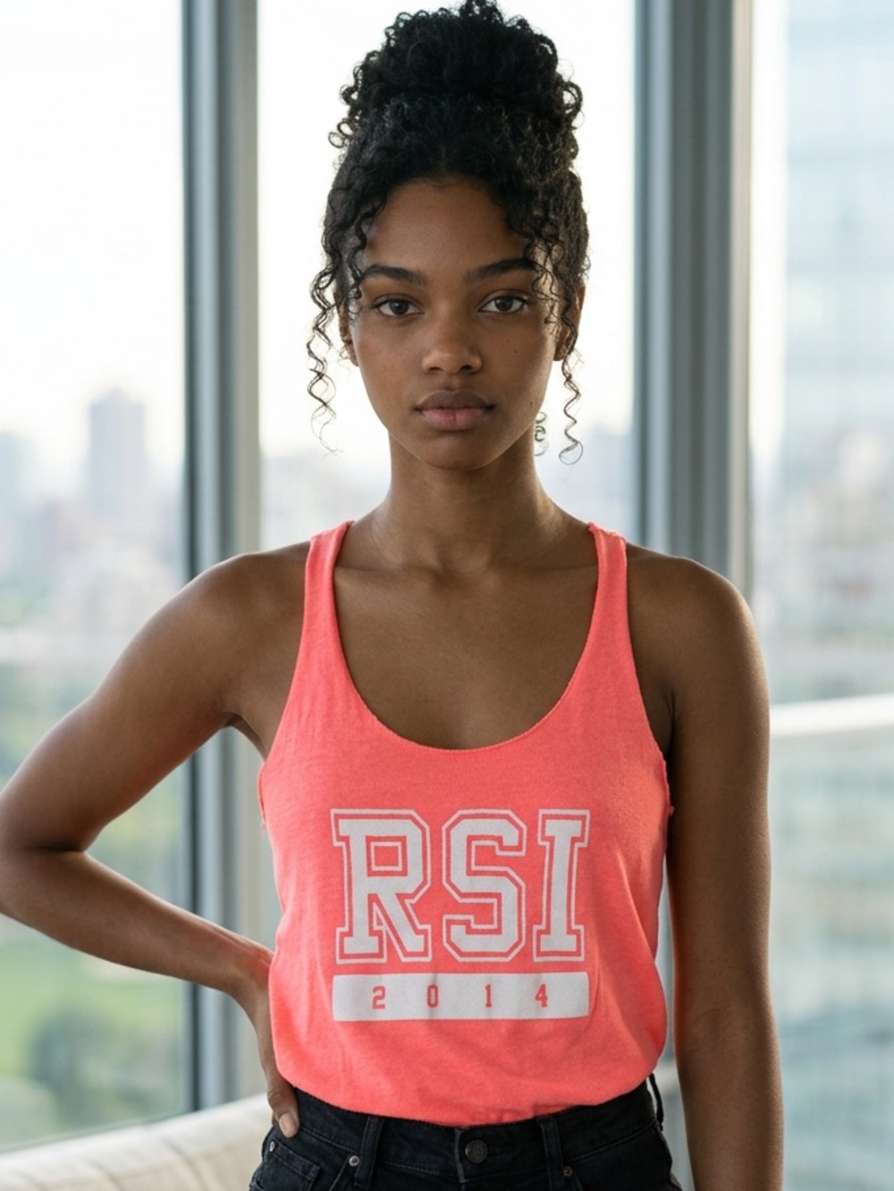 MV Sport Coral Graphic tank with White RSI 2014 Logo Rockettes Summer Intensive